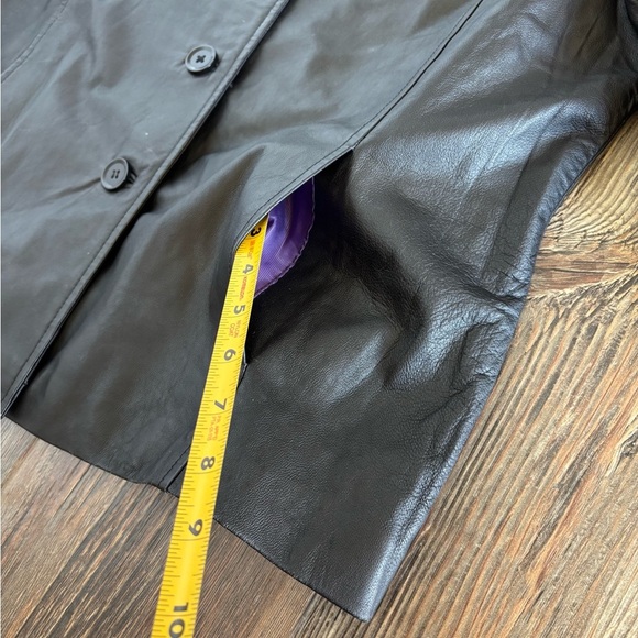 J.G. Hook Black Leather Jacket Womens Lg Button Front Purple Lined Classic Chic - Picture 10 of 15